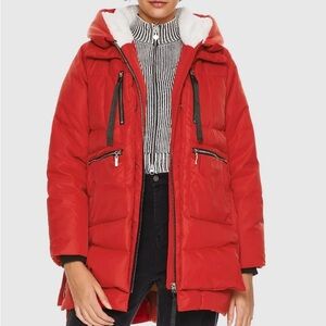 Orolay Women’s Red Puffer Hooded Coat with Sherpa Lining